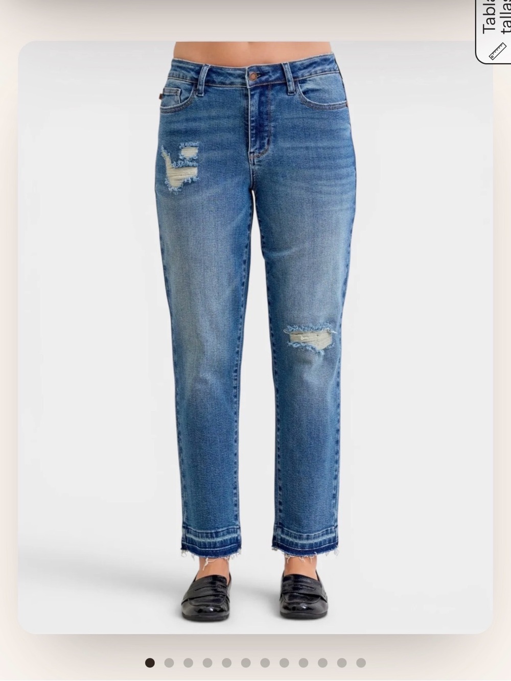 Judy Blue Distressed Straight-Leg Denim Jeans - Blue